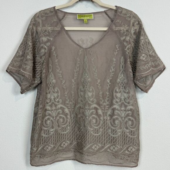 Sigrid Olsen Signature Beige Embroidered Sheer Top S - Picture 1 of 8